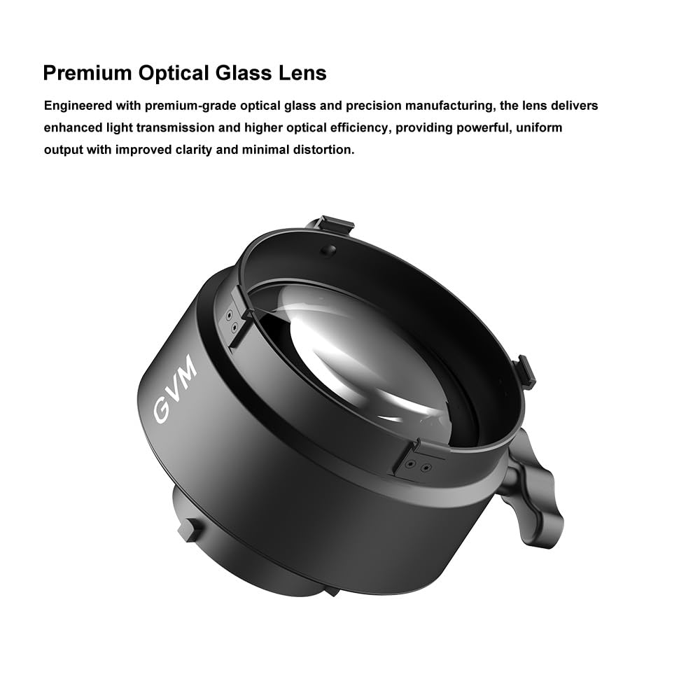 GVM Intensificatore ottico 3X per luci video a LED, uscita istantanea a tripla luminosità, fascio di luce morbido e uniforme, attacco leggero per film, fotografia, interviste e live streaming
