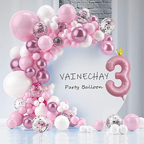 Anyingkai Ballonnen voor de 3e verjaardag, roze, verjaardagsdecoratie voor meisjes van 3 jaar, 3e verjaardag - Image 8
