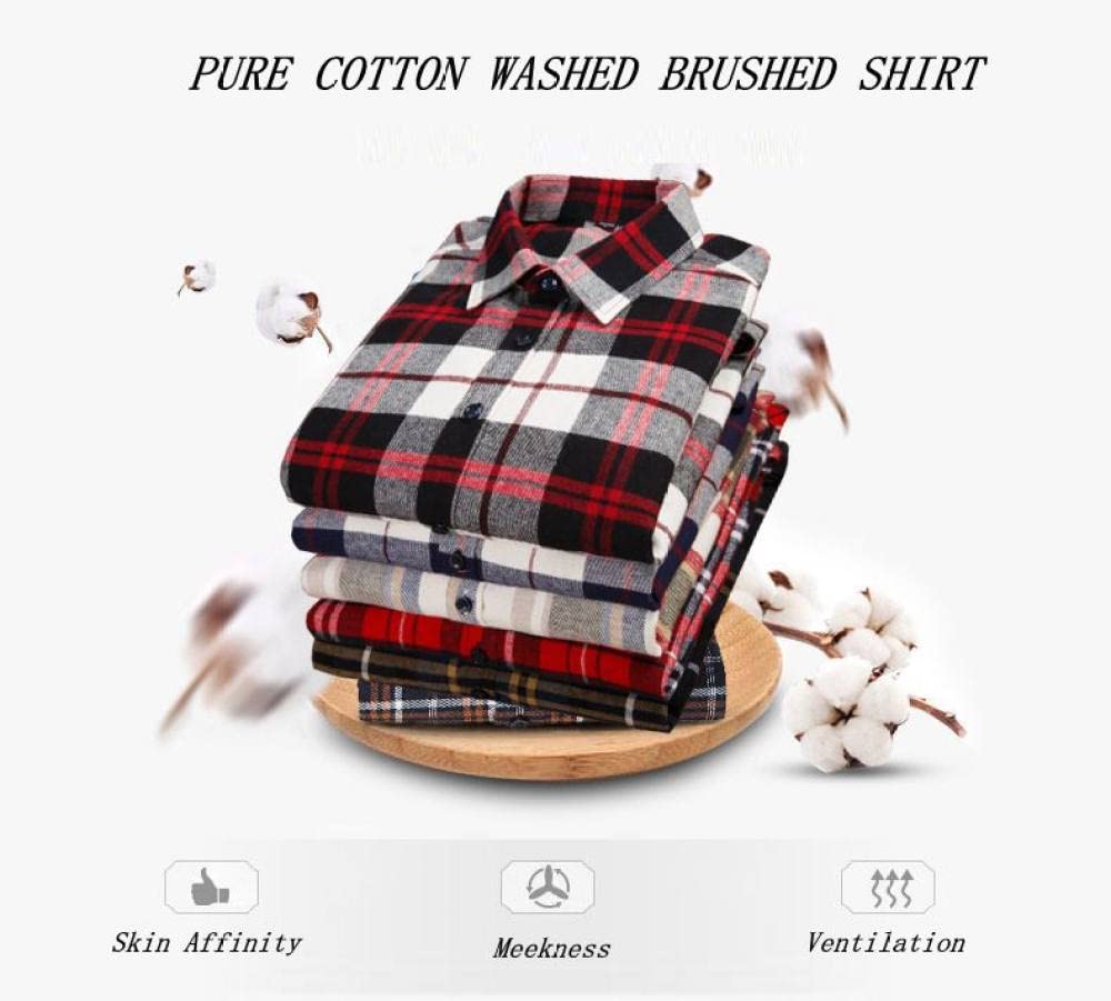 IIK Camicia in Cotone A Maniche Lunghe da Uomo,Camicia Casual da Uomo A Maniche Lunghe, Camicie di Flanella di Cotone A Quadri da Uomo Camicia Calda di Cotone A Maniche Lunghe Camicie Casual Smart