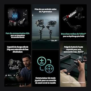Bundle DJI RS 4, Stabilisateur de Nacelle à 3 Axes pour Caméras DSLR et sans Miroir Canon/Sony/Panasonic/Nikon/Fujifilm, Prise Verticale Native, Joystick à 2 Modes, Bras en Téflon + Moteur Focus Pro