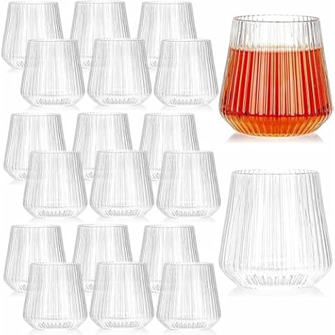 Tebery 20 Pack Plastic Ribbed Wine Glasses Cover