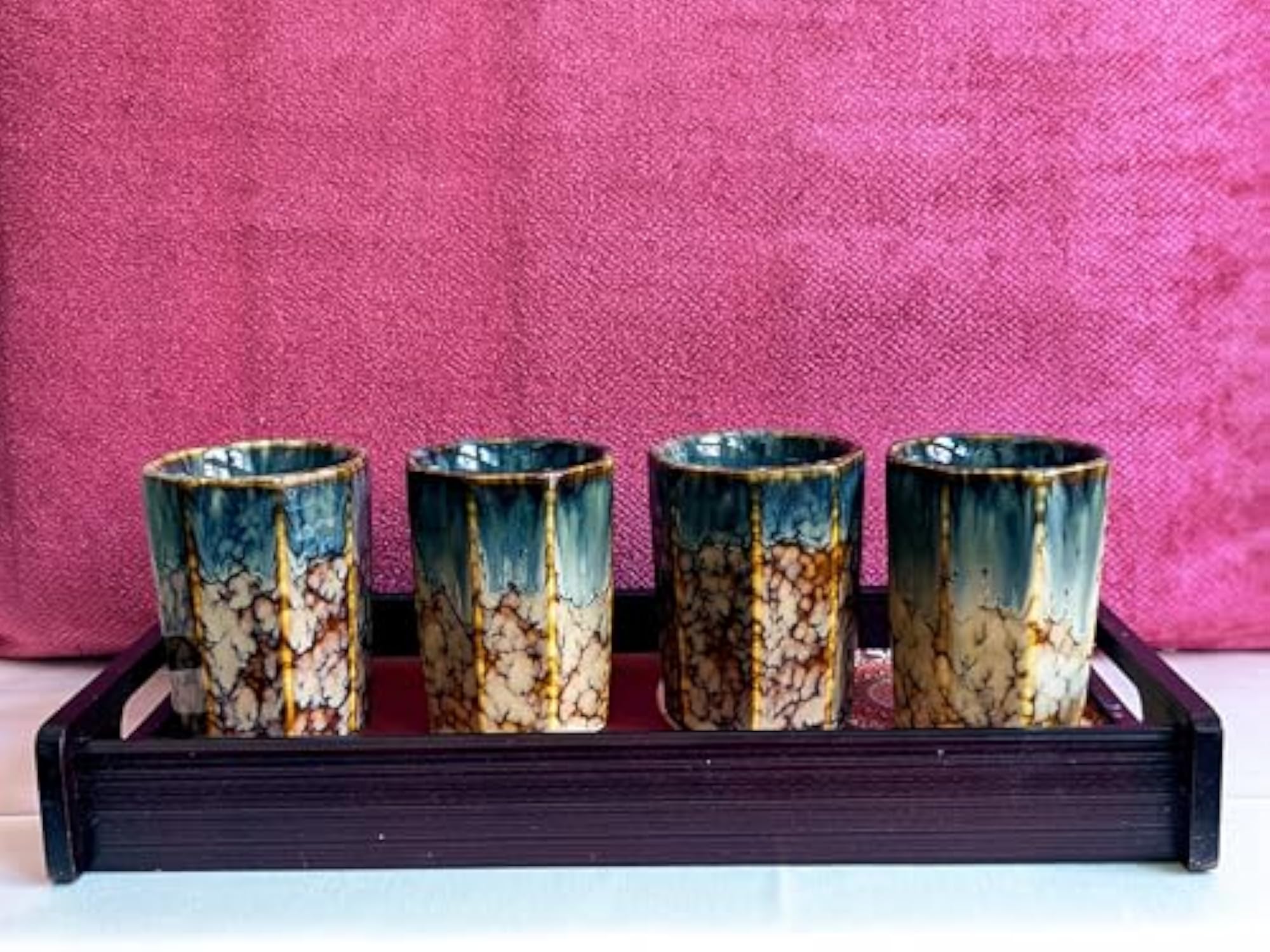 Studio Finish Ceramic Chai Glasses, Marble Effect, Set of 4