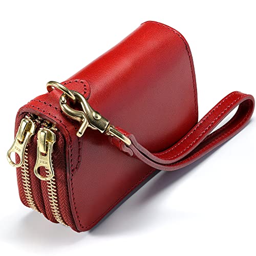 IJUN Handmade Vintage Key Card Case - Full Grain Oil Vegetable Tanned Cowhide Leather (Red)3