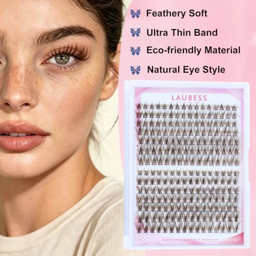 Image of Brown Lash Clusters Natural Cluster Lashes Wispy Eyelash Clusters LAUBESS Cluster Eyelash Extensions D Curl Soft Thin Band Short Individual Lashes (Brown Natural 01 /02-0.07D-8-14mm)