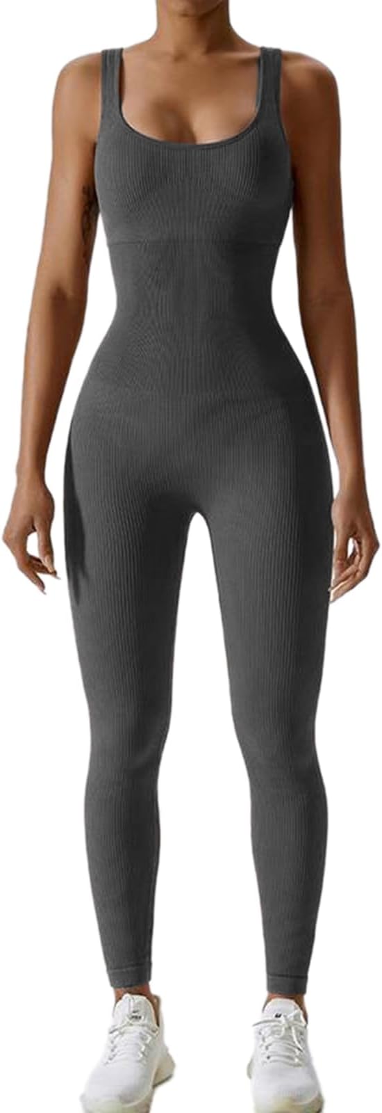 SeSe CodeWomen Backless Jumpsuits Sleeveless Scoop Neck Bodycon Romper Workout Bodysuit Yoga Jumpsuits