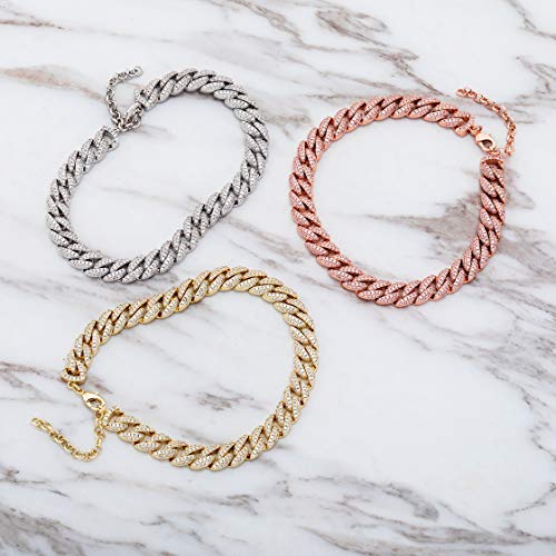 Topgrillz 8Mm Iced Out 14K Gold Plated Diamond Cambered Cuban Link Anklet With Extension For Women Fashion Foot Jewelry(Gold, 9) #TOP2