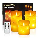Flameless Candles, 3 LED Candles with Embedded Starlight String, Battery Operated Flickering Candles