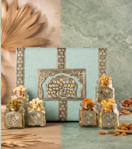 Image of Browntree Bluemina 6P- 650g | Dry Fruit Hamper | 6 Piece luxury Gift Hamper - Almonds, Cashews, Raisins, Pista, Apricot & Walnuts | Festive & Corporate Gifting Box | Ideal Gift Box for all celebration