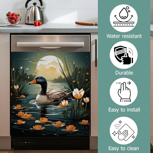 Image of Mallard Duck Dishwasher Magnets Decorative Cover,Farmhouse Flowers Waterproof Magnetic Dishwasher Cover Panel,Refrigerator Magnet Cover for Kitchen Home Decor 23x26 Inch