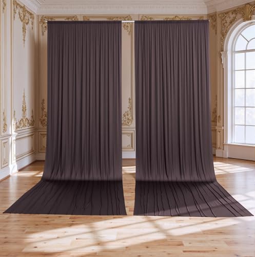 Image of 10ftx15ft Brown Backdrop Curtains for Parties, Wrinkle Free Polyester Brown Photo Backdrop Drapes 2 Panels 15 ft Long Back Drop Cloth for Wedding Birthday Photography Background Party