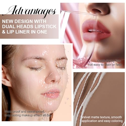 Image of evpct 1Pcs True Nude Matte Lip Liner & Liquid Lipstick Stain Makeup Set for Women, Nude Lip Liner Stain Long Lasting Waterproof Smudge Proof, Cruelty Free Liquid Lip Stick Makeup 24 hours originales
