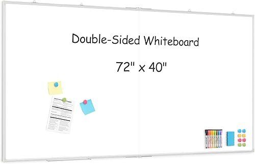 Miniatura 15 de Pizarra blanca grande de borrado en seco para pared, 60 x 40 pulgadas, pizarra magnética de doble cara con bandeja larga para bolígrafos, pizarra