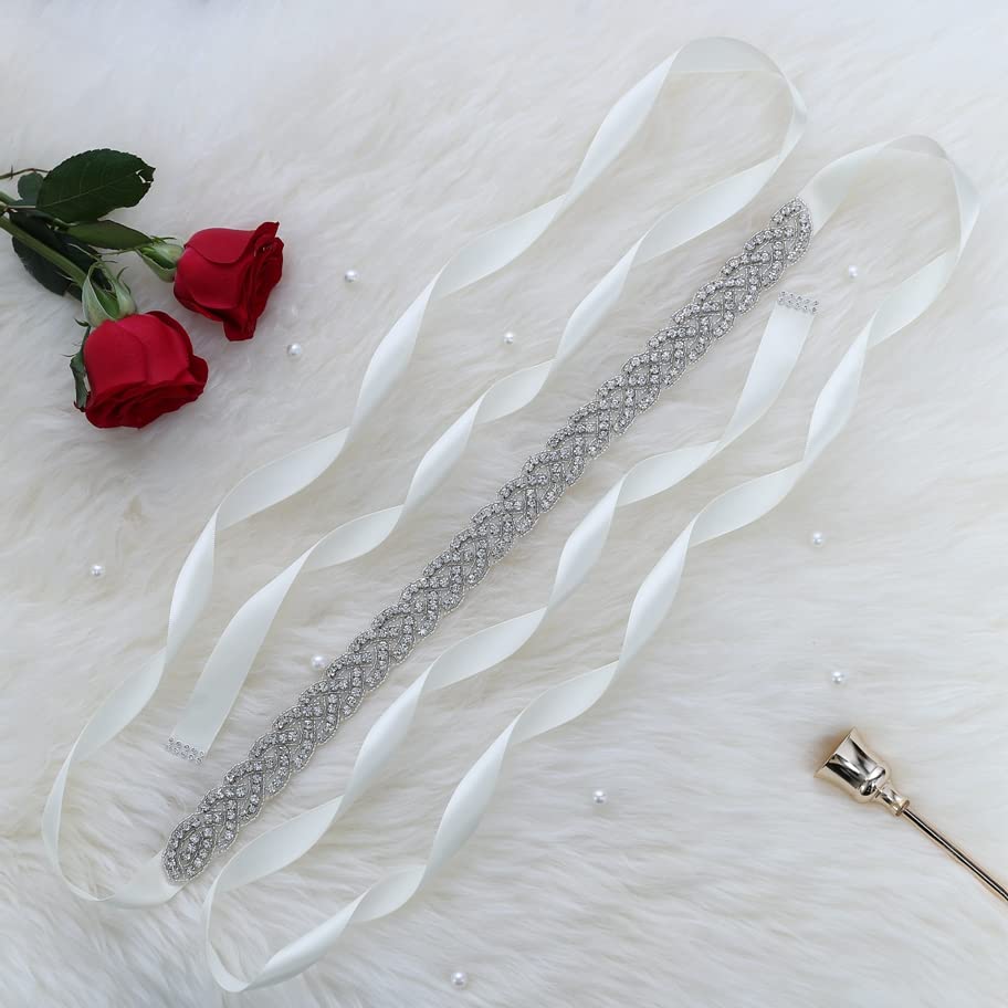 Bridal Belt Handmade Crystal Rhinestone Wedding Dress Sash Belt Tie With Ribbon2