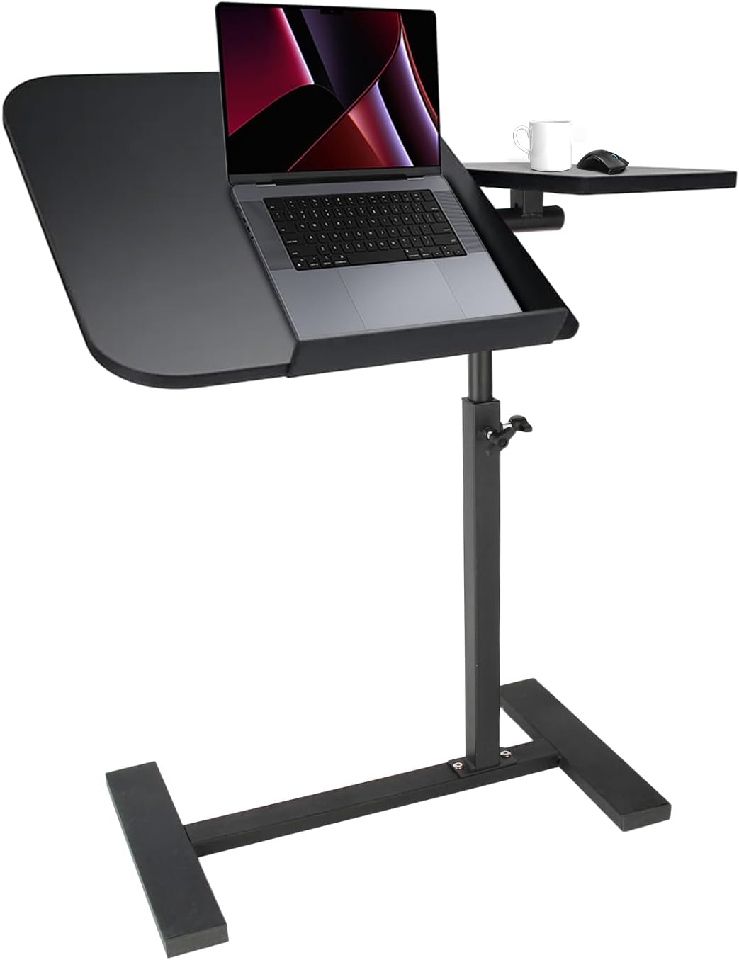 Adjustable Overbed Table, Split Top Tilting Overbed Bedside Table with Swivel Hidden Wheels, Mobile Laptop Computer Standing Desk, Portable Side Table for Home and Hospital Use Walnut (Black)