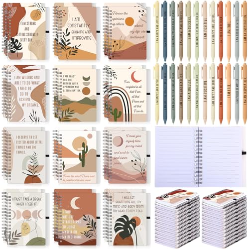 Kosiz 48 Pcs/24 Set Positive Affirmation Gifts Bulk for Women Gratitude Spiral Journals with Pens Motivational Notebooks Mothers Day Gifts for Mom Employee Coworker Teacher Nurse Volunteer (Boho)