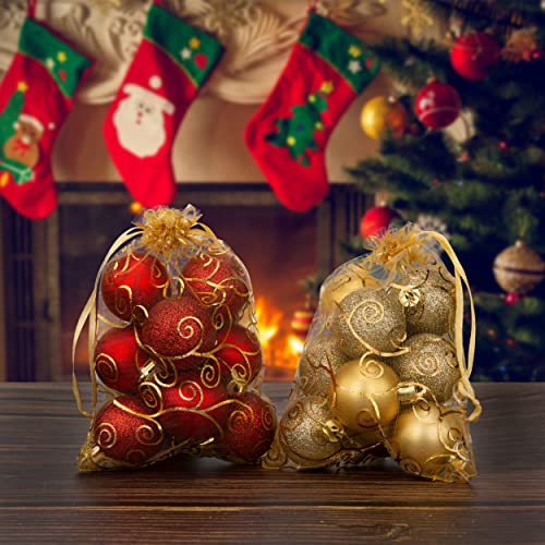 Image of Staruby Organza Gift Bags 50 Pcs Gold Sheer Organza Bag 6x8 Inch Mesh Favor Bags Drawstring Jewelry Rattan Printed Gift Pouches for Wedding Party Favors Couple Shower Christmas Gifts Candy Bags