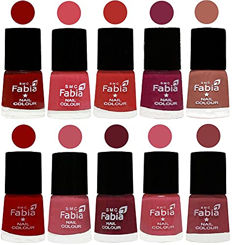 Image of SMC Fabia ALL IN ONE (PACK OF 10), Long Lasting Glossy Nail Polish, 6 ml Each, All Vibrant Colours,02351