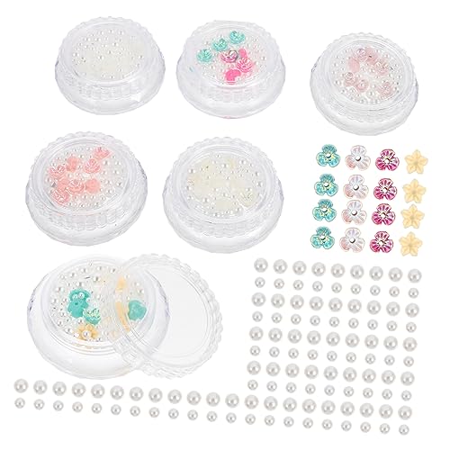Healeved Manicure Ornaments Set 6 Packs of Nail Art Supplies Pearl Steel Bead Flowers Charm