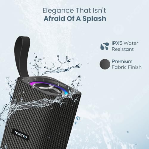 Image of Toreto Zyra 30W Premium Wireless Bluetooth Speaker with up to 12H Playtime, Sync 100+ Speakers with Broadcast Mode, IPX5 Water Resistant, Type-C Fast Charging, RGB Lights, BT v5.4, AUX /USB /TF Support