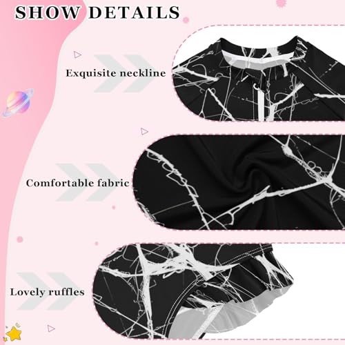 Girls One Piece Swimsuits Long Sleeve Swimsuit Zipper Bathing Suits Black Marble White Pattern3