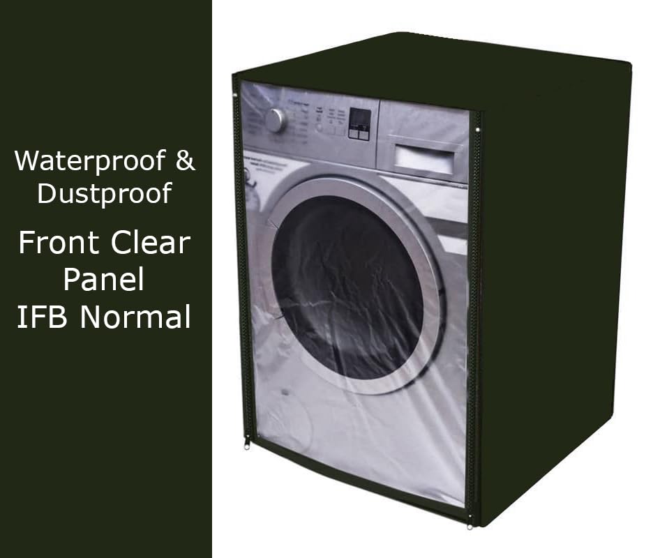 Image of Waterproof & Dustproof Front Loading Washing Machine Front Clear Cover Suitable for Normal IFB 6.5kg, 7 Kg, 7.5Kg & 8kG / 61X61X84cm Washing Machines (Grey) (5, Green)