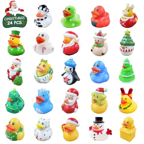 24 PCS Christmas Rubber Ducks Bath Toys Assorted Duckies for Kids Christmas Party Favor Christmas Goodie Bags for Christmas Decoration Baby Showers Birthday Gifts(Christmas)