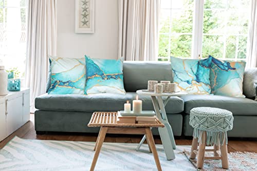 Bonhause Teal Marble Cushion Covers 45 x 45 cm Double Sided Turquoise Gold Abstract Modern Decorative Throw Pillow Covers for Sofa Patio Home Decor Set of 4 - Image 3