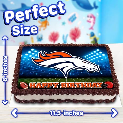 8.3 x 11.7 Inch Edible Square Cake Toppers – Broncos Themed Birthday Party Collection of Edible Cake Decorations - Image 4