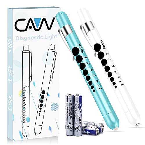 CAVN Pen Light with Pupil Gauge Penlight for Nurses Doctors, Reusable Medical Penlight for Nursing Students White and Blue