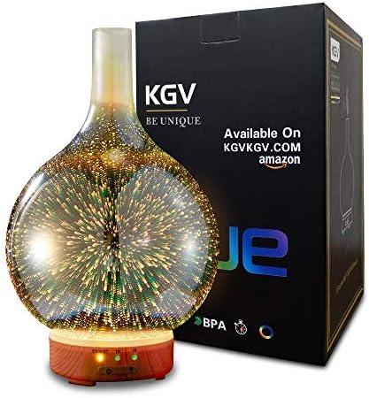 Essential Oil Diffuser - KGV 3D Glass Cool Mist Ultrasonic Aroma with BPA Free, Night Mood Led Light, Safe Auto Shut-off and Timer. 100ml Essential Oil Aromatherapy for Large room Gift Yoga Home