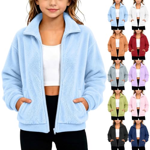 Piuwrlz Girls Fuzzy Fleece Zip Up Jacket with Stand Collar - image 1