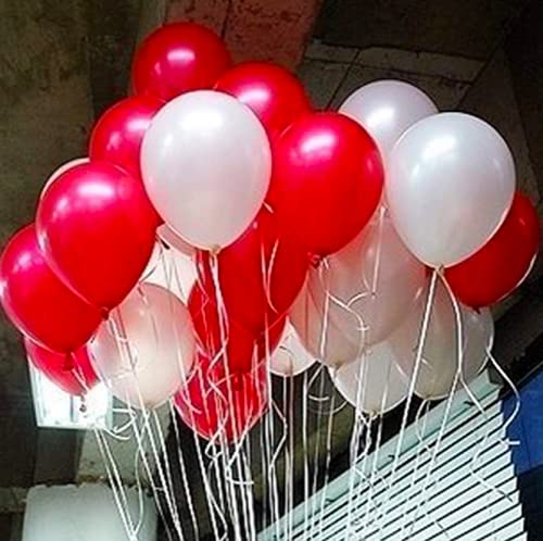 AMFIN 10 Inch Beautiful Royal Metallic Balloons for Birthday Decoration, Weddings, Engagement, Baby Shower, 1st Birthday, Anniversary Party, Bachelors Party, Office Party,Diwali (50, Red and White)