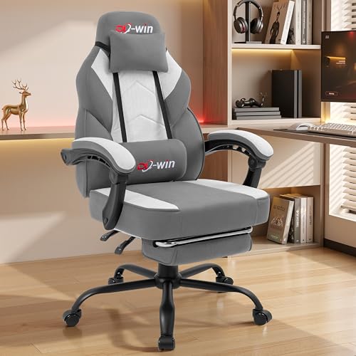 Image of DL-win Gaming Chair for Adults with Footrest & Massage Lumbar Support, Ergonomic High Back Gamer Chair, Adjustable Swivel Computer Gaming Chairs with Headrest and Linkage Armrests,Green (Greige)
