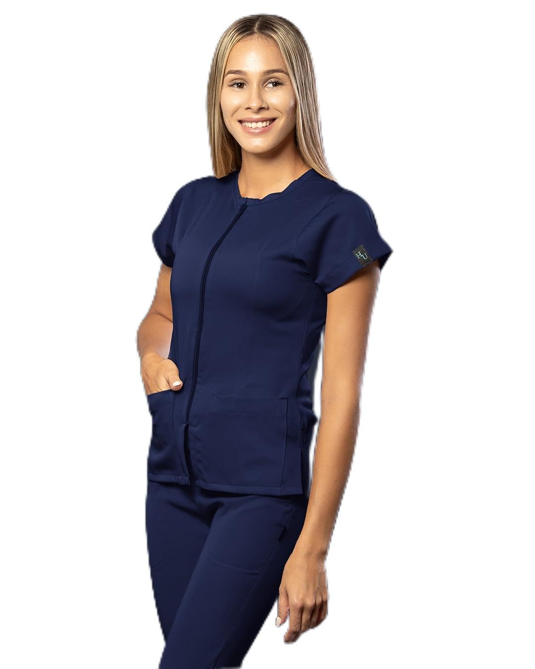 Uniforme médical bleu marine fermeture éclair tunique soins infirmière - 3