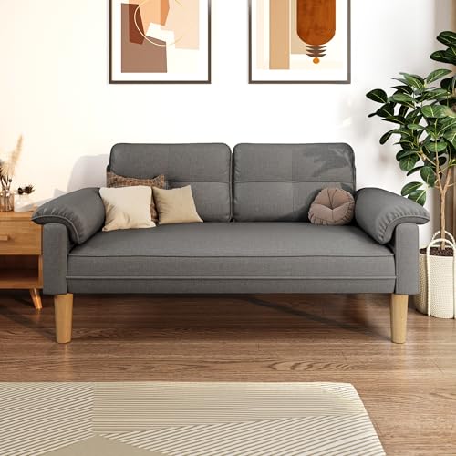 Xbro Sofa 2 Sitzer, Kleine Couch 2 Sitzer mit Armlehne und Seitentasche, Modernes Stoffcouch für Wohnzimmer,Wohnung,Büro,Einfache Montage, 144 x 77 x 77 cm, Dunkelgrau – Bild 7