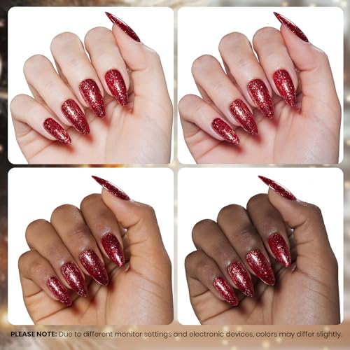 Image of Beetles Red Glitter Gel Nail Polish - Wine Red Shimmer Gel Polish 1Pcs 0.5Oz 15ml Soak Off UV LED Long Lasting Glossy Manicure for Nail Art and DIY