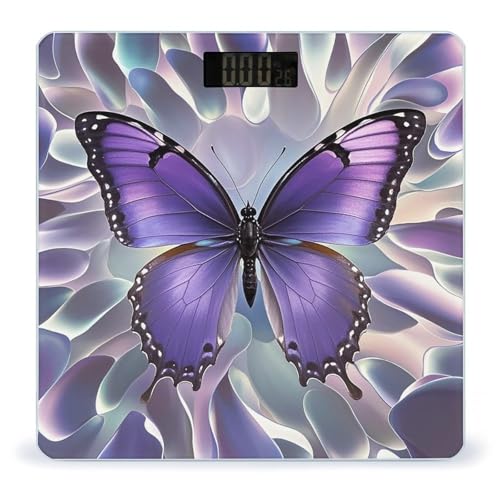 Balanza digital para baño con arte de mariposa morada miniatura 1