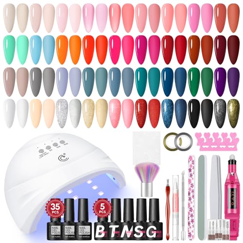 COSCELIA Kit Completo de Uñas de Gel con Lámpara de Uñas 40pcs Esmaltes de Uñas Semipermanentes y Glitter Top Coat Base Coat y Herramientas de Decoración Kit Cortador de Uñas Semipermanente