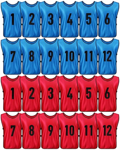 Yahenda 24 Pcs Sports Pinnies Soccer Scrimmage Practice Vests Numbered Soccer Team Pennies with Belt...