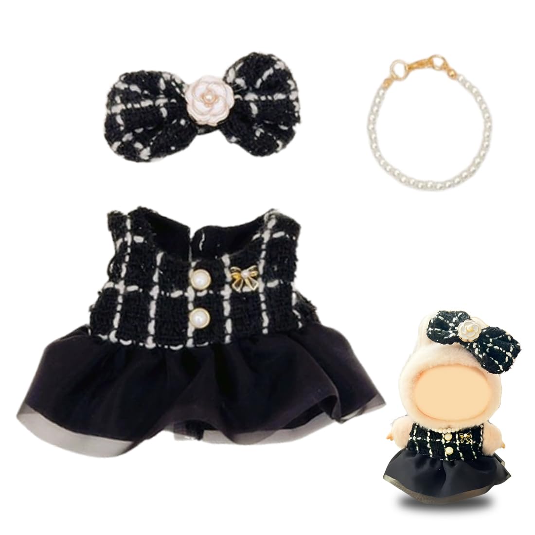 NHQZ Ropa Para Muñeca Labubu De 17 Cm – Conjunto De Flor Rosa Con Gorro Y Pelele, Sin Muñeca, Fácil De Poner Desde Los Pies, Accesorio De Moda