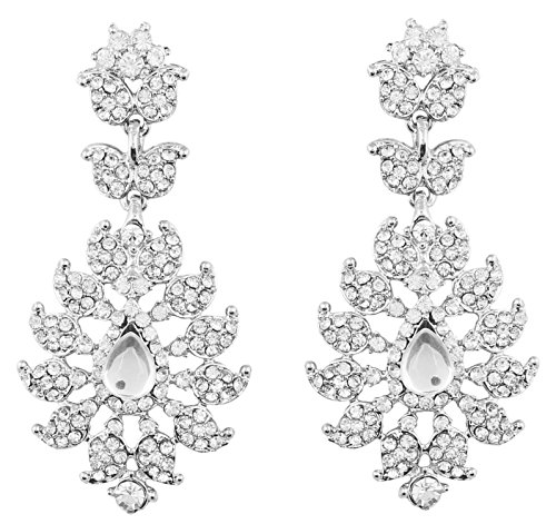 Touchstone Indian Bollywood Handcrafted Pretty Paisley Inspired Embellished With Rhinestone Ravishing Designer Jewelry Chandelier Earrings In White or Silver or Gold Tone For Women.