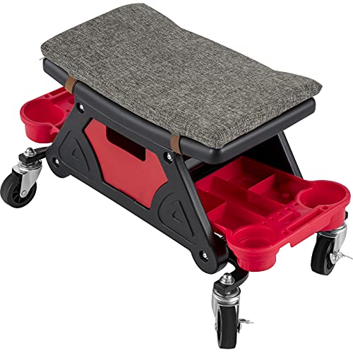 VEVOR Mechanic Stool 300 LBS Capacity Garage Stool with Wheels, Heavy Duty Rolling Mechanics Seat, with Three Slide Out Tool Trays and Drawer, Rolling Tool Seat for Automotive Auto Repair