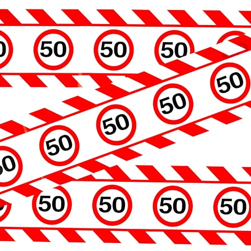 Tiwoca 50 Geburtstag Deko – lustiges Absperrband rot weiß mit Verkehrszeichen als originelle und witzige Geburtstagsdeko für einen gelungenen 50 Geburtstag Frau oder Mann