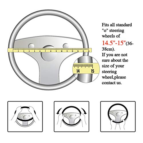Black Universal Steering Wheel Cover Deluxe Fits 15" Middle Size - Light Wood Grain #TOP5