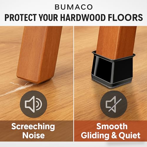 Image of Chair Leg Floor Protectors Square Chair Leg Protectors for Hardwood Floors 40Pcs Silicone Covers to Protect Floors Square (Black-L Fit 1.02 inch-1.5 inch)