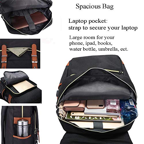 Ronyes Vintage Laptop Backpack College School Bag Bookbags For Women Men 15.6’’ Laptop Casual Rucksack Water Resistant School Backpack Daypacks With Usb Charging Port (Black) #TOP3