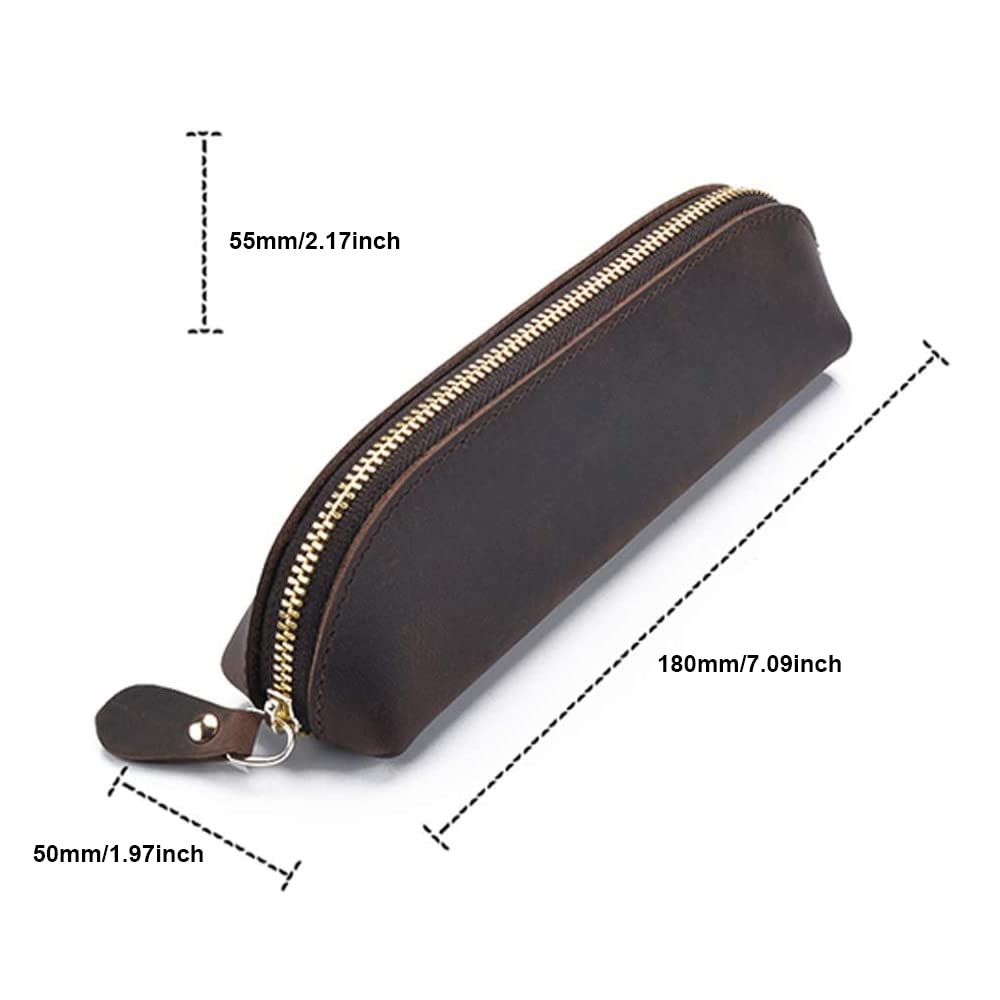 Genuine Leather Pencil Case Stationery Bag Unique Design Zippered Pen Pouch for School Work Office(Purple) - Image 2