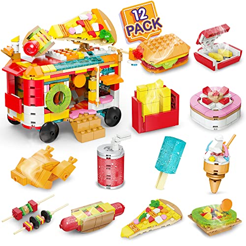 HOGOKIDS Food Party Favors For Kids - 12 Packs Building Blocks Sets for Boys Girls 6-12 | 12 in 1 Fast Food Cars Building Bricks Toys for Party Favor, Goodie Bags, Classroom Prizes Toys, Birthday Gift