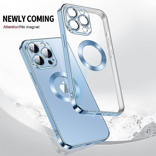 Image of SHINESTAR Electroplated Logo View Case for iPhone 14 Pro Max, Camera Lens Full Protection Luxury Electroplated Transparent TPU Slim Back Cover for iPhone 14 Pro Max - Blue