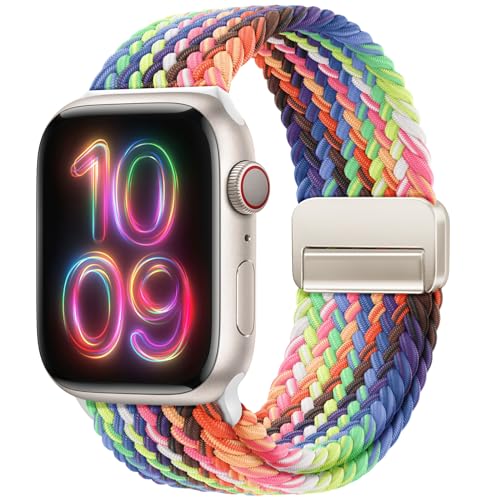 OMECKY Magnetic Braided Loop Band Compatible with Apple Watch Series 11 10 42mm 9 8 7 6 5 4 40mm 41mm for Women Men Stretchy Nylon Elastic Sport Strap for iWatch SE 1/2/3 New Pride